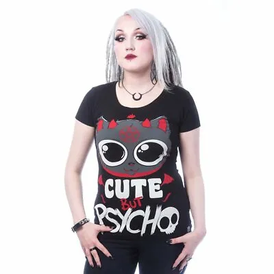 Buy Cupcake Cult Cute But Psycho Kitty Women's Black T-Shirt • Local Stock • Gothic • 27.79£