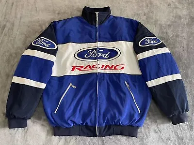 Buy Adult F1 Vintage Racing Jacket, Ford Jacket Blue,Ebroidered Cotton Padded • 50£