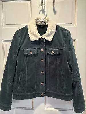 Buy Women’s Corduroy Trucker Jacket With Sherpa Collar, Dark Green, Size M • 18.94£