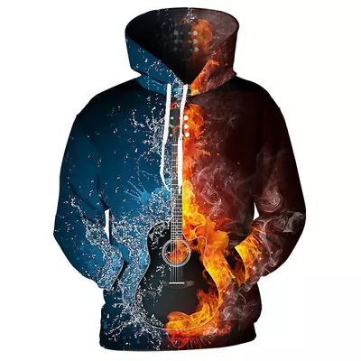 Buy Fire Ice Guitar Rock Tops Casual Women Men 3D Print Hoodies Pullover Sweatshirts • 20.39£
