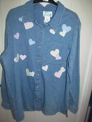 Buy Love Hearts Patterned Denim Jacket Size 16 From The Quacker Factory • 3.50£