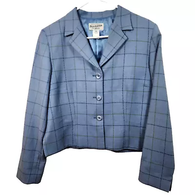 Buy Vintage Pendleton Wool Blazer 10 Petite Cropped Windowpane Plaid Blue TINY FLAW • 24.10£