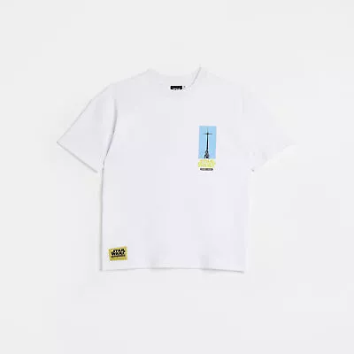 Buy River Island Boys T-Shirt White Star Wars Block Graphic Crew Short Sleeve Tee • 7£