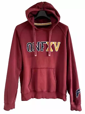 Buy ON FIRE Chunky Cotton Hooded Fleece Oversized Varsity Sweatshirt Boxy Burgundy • 3.99£