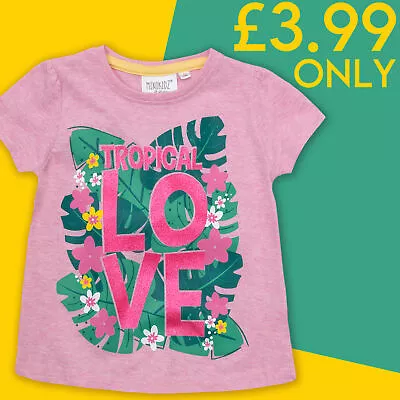 Buy Kids Girls Printed T-Shirts Cotton Rich Summer Top Pink Glitter 2 3 4 5 6 Years • 3.99£