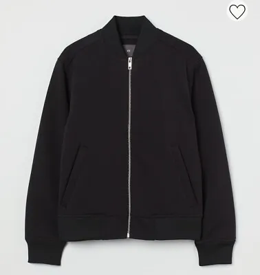 Buy Mens H&M Black Twill Bomber Jacket Uk Size L • 34.99£