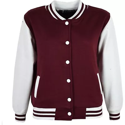 Buy Kids Girls Baseball Wine Jacket Varsity Style Plain School Jacket Top 5-13 Years • 11.99£
