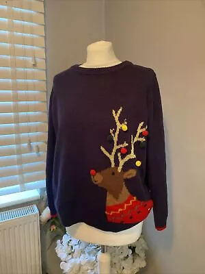 Buy Joules Womens Size 14 Christmas REINDEER Jumper French Navy - A294 • 19.99£