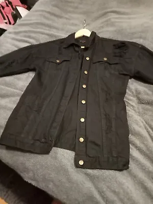 Buy Size 8-10 Black Distressed Longish Denim Jacket By Misspap Vgc 29  Long • 10£