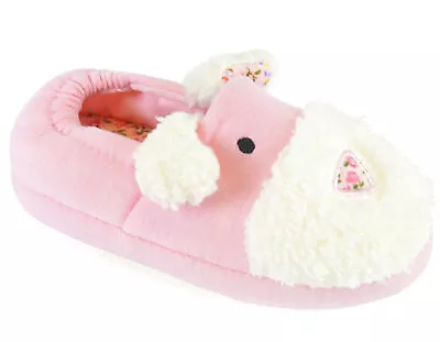 Buy Little Girls Cute Dog Face Pink Slippers • 7.99£