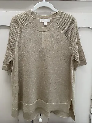 Buy New Michael Kors Women’s M Gold Sweater Metallic Holiday Sheer Crew Neck NWT • 36.67£