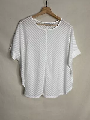 Buy Pure Collection White T-shirt Oversized Boxy Fit Size 10 Striped Tee Crew Neck • 9.99£