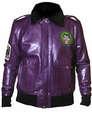Buy Batman Henchmen Joker Goon Purple Pink Bomber LEATHER Jacket With Fur Collar • 19.63£