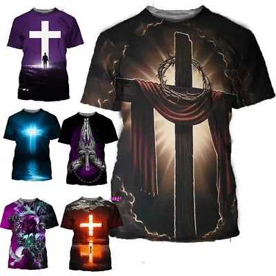 Buy New Christian Cross Jesus 3D Womens/mens Short Sleeve T-Shirt Casual Tops Tee • 8.39£