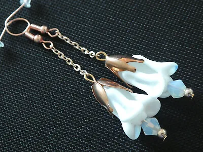 Buy Vintage Style Handblown Glass Flower Crystal Long Drop Earrings Jewellery  Gift  • 9.19£