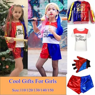 Buy Kids Girls Costume Suicide Squad Harley Quinn Fancy Dress Cosplay Costume Outfit • 11.01£
