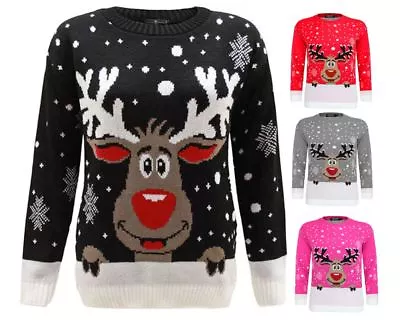 Buy Unisex Womens Knitted Reindeer Christmas Xmas Snow Flakes Mens Jumper Top 8-30 • 14.99£