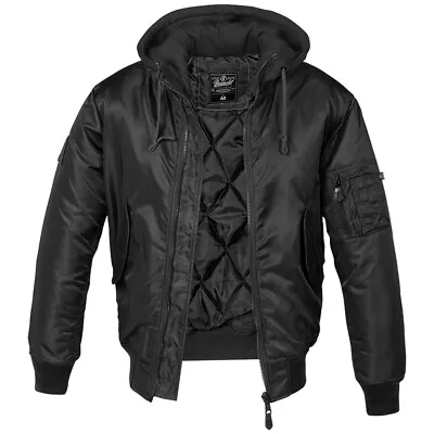 Buy Brandit MA1 Sweat Hooded Jacket Mens Military Lined Flight Warm Police Black • 81.95£