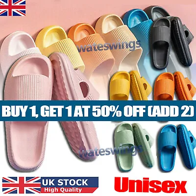 Buy UK PILLOW SLIDES Ultra-Soft Sandals Anti-Slip Slippers Extra Cloud Shoes Sizes • 4.99£
