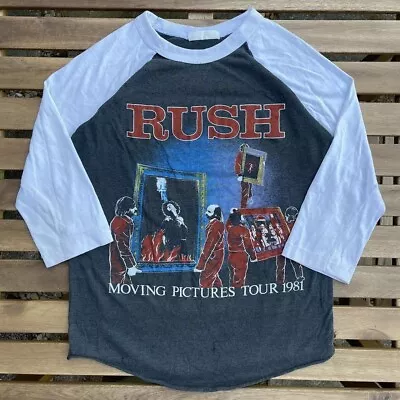 Buy Vintage 80s Rush Band Raglan T Shirt Moving Pictures Womens Small Rare Black • 80.32£