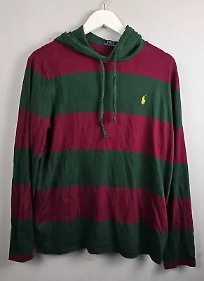 Buy POLO Ralph Lauren Shirt Mens Medium Green Red Striped Cotton Casual Hoodie • 22.99£