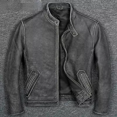 Buy Real Leather Jacket Men Motorcycle  Vintage Sheepskin Coat Cowhide Plus Size • 228.55£
