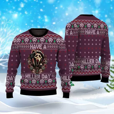 Buy Scary Christmas Sweater, Horror Ghostface Halloween Knitted Sweater. • 40.34£