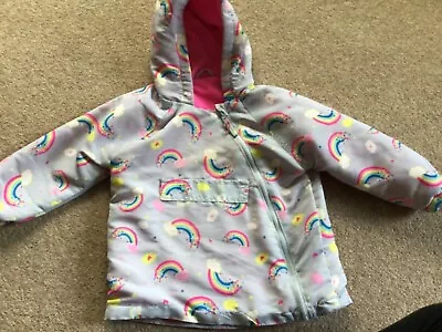 Buy Girls Grey Rainbow Fleece Lined Jacket. Hood • 4.90£
