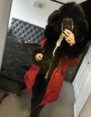 Buy Women Red Winter Windproof Waterproof Real Black Fur Parka Small • 100£