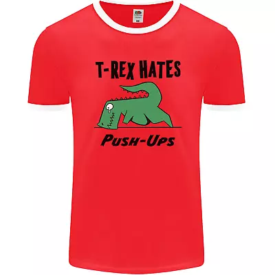 Buy T-Rex Hates Push Ups Funny Gym Dinosaurs Mens Ringer T-Shirt FotL • 11.99£