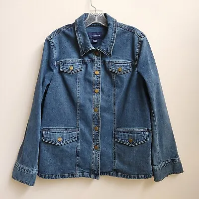Buy Jones New York Signature Jean Jacket Women's XL ~ Dark Wash Blue Denim Button Up • 19.23£