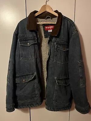 Buy Wrangler Sherpa Lined Denim Jacket 3XL Corduroy Collar Chore Vintage • 40£