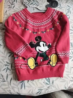 Buy New 12-18 Month Disney  Mickey Mouse Long Sleeved  Red Xmas Jumper By Primark  • 3£