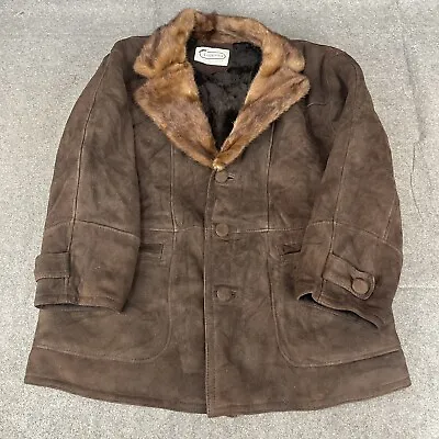 Buy VINTAGE Sheepskin Jacket Mens Large Brown Coat Warm Thick Heavy Soft Fluffy • 29.99£