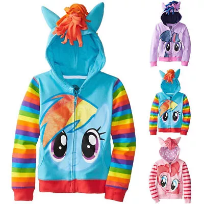 Buy Kids Rainbow Girl Boy Unicorn Cartoon Hoodies Jacket Sweater Zipper Coat Outwear • 15.74£