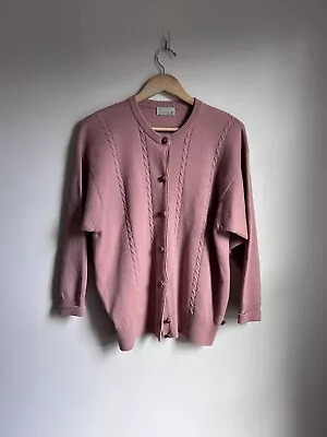 Buy VTG Aquascutum Wool Cable Knit Cardigan Jumper Sweater Knit In Mauve Pink, Sz 40 • 33.63£