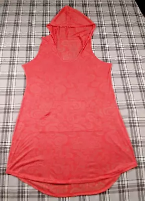 Buy Unbranded Womens Sleeveless Hoodie Shirt Orange Floral Pockets Lightweight Size? • 4.78£