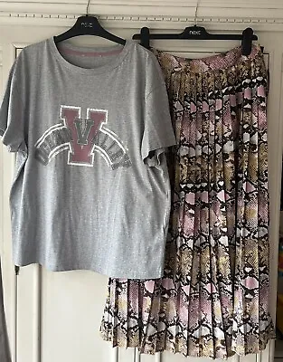 Buy M&S Marks And Spencer Pink Animal Print Midi Skirt / Dress T-shirt Set Sz 14-16 • 5.99£