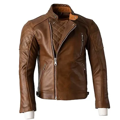 Buy Brown Bobber Mens Motorcycle Jacket Coat Genuine Cowhide Leather Windproof • 119.99£