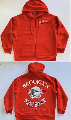 Buy BIRCH AND STONE Brooklyn 1976 New York Full Zip Red Hoodie Jumper Size Small VGC • 25.24£