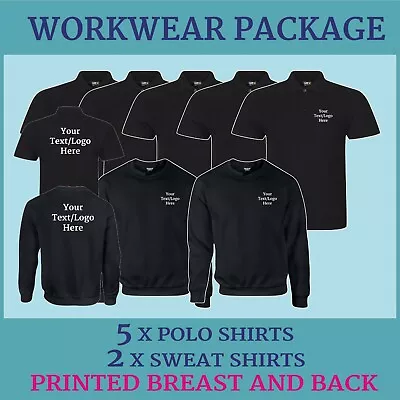 Buy Work Wear Pack  2 Sweat Shirts 5 Polo Shirts Custom Printed Uniform Club • 96£