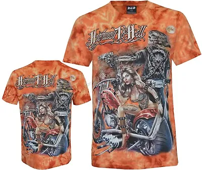 Buy Tie Dye T-Shirt Highway To Hell Lady Biker And Grim Reaper Glow In Dark By Wild • 15.99£
