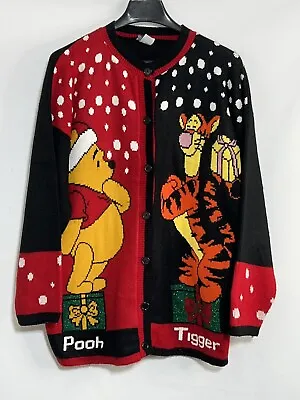 Buy Vintage Disney Winnie The Pooh & Tigger Christmas Sweater Womens M Knit Cardigan • 66.14£