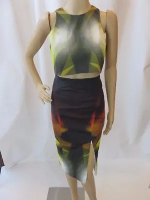 Buy  Black Halo Multi-Color Abstract 2 Piece Crop Top And Skirt Retail $390 Size 2 • 65.20£