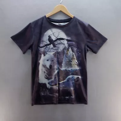 Buy Wolves T Shirt Medium Grey All Over Print Wolves Wildlife Short Sleeve Polyester • 8.54£