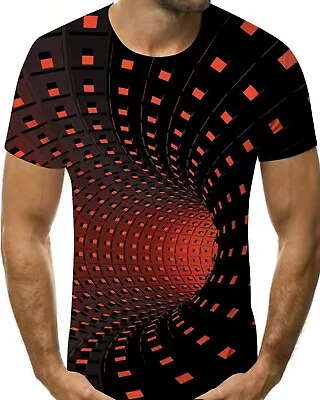 Buy Mens T Shirt Top Small 3d Optical Illusion Crew Neck Graphic Novelty Black Red • 10.99£