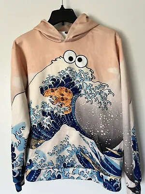 Buy Cookie Monster Kanagawa Wave Hoodie Sweatshirt Beige Youth Size XL • 39.59£