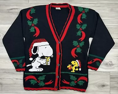 Buy VTG Snoopy & Friends Christmas Cardigan Women’s Small Sweater Charlie Brown • 28.64£