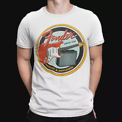 Buy Fender Guitar Round  T-Shirt - Music - Rock - Pop - Retro - Cool - 80's - 90's • 8.39£