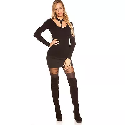 Buy Sexy Black Jumper S M Long Sleeve Gold Studded Choker Neck Stretch Fitted Soft • 19.95£